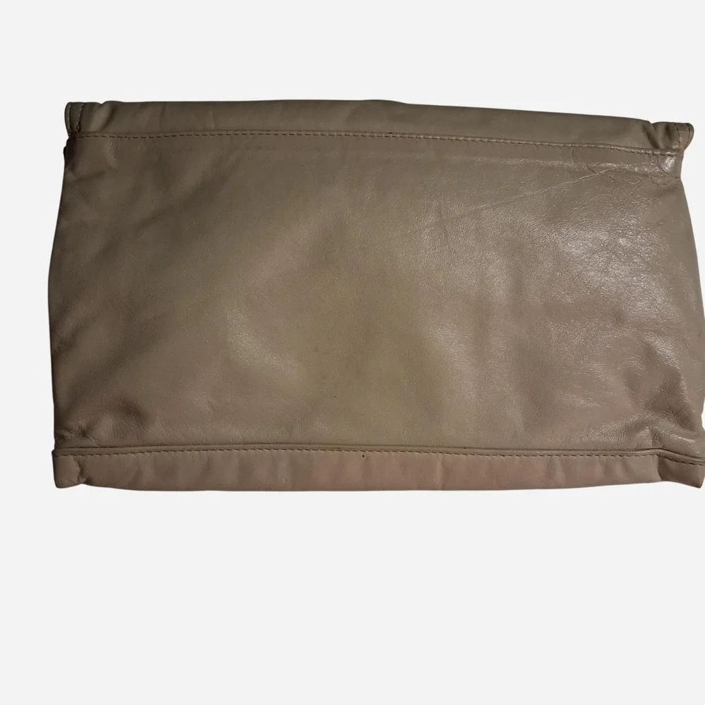 Womens 90s leather clutch bag with a boho vibe tan/cream